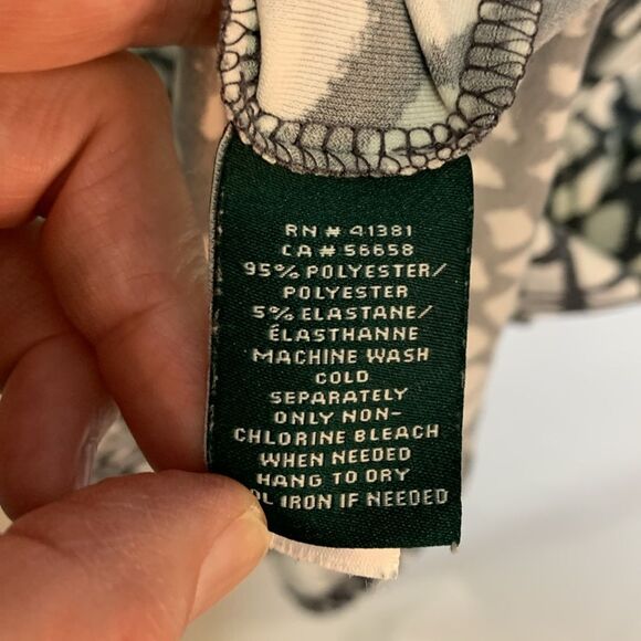 Lauren Ralph Lauren Ivory Gray Geo Print Faux Wrap Bodycon Ruched Dress Size 6 - Picture 9 of 14